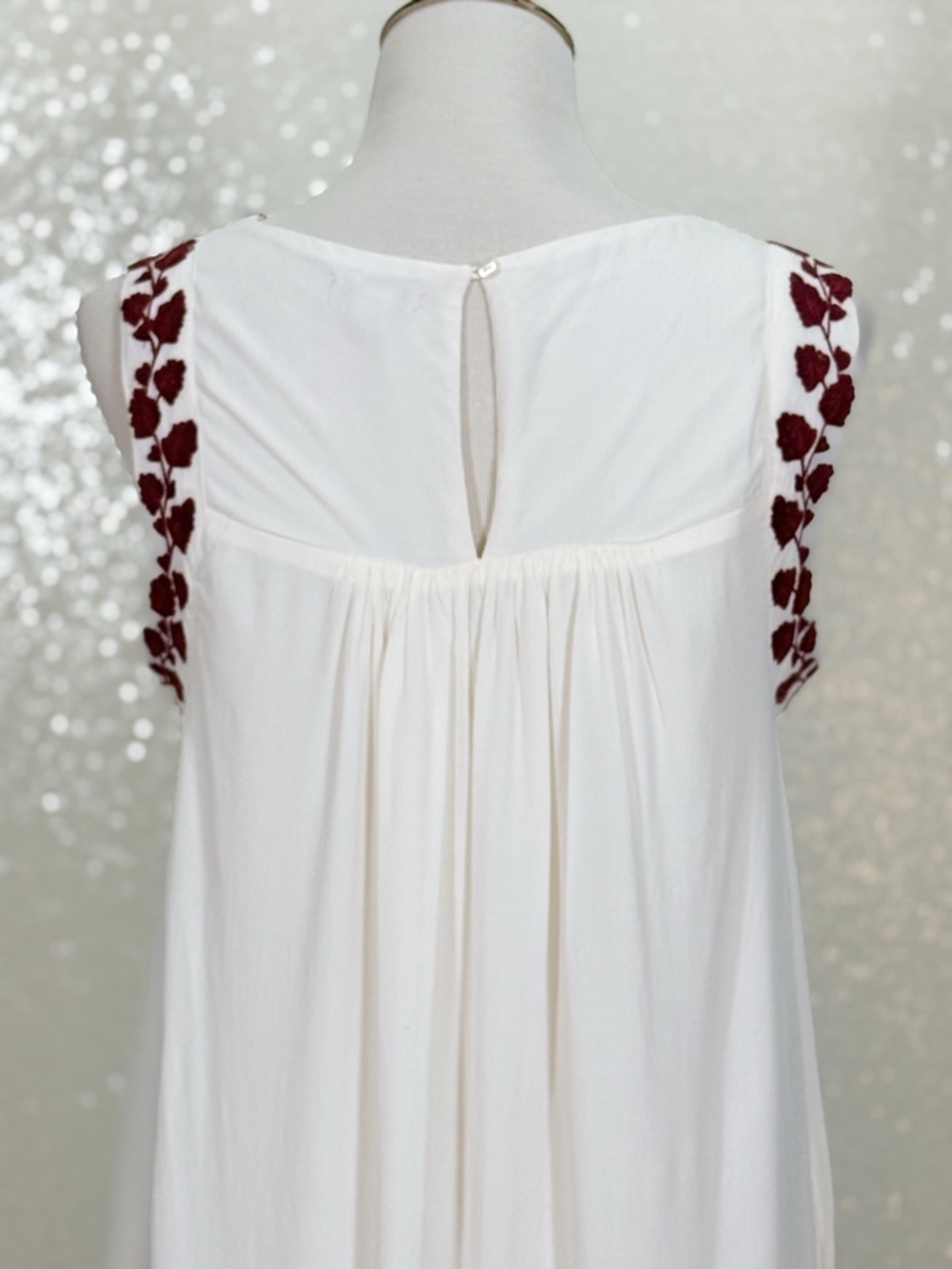 Lucky Brand White Embroidered Dress Boho Tunic Shift maroon embroidered floral - Picture 5 of 16